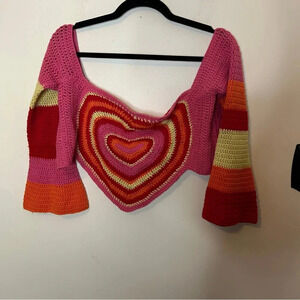 Cropped Crochet Heart Top or Cardigan Size M